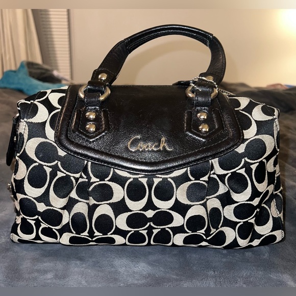 Coach Ashley Satchel Bag in Signature Black & Gray- EUC - Picture 5 of 13